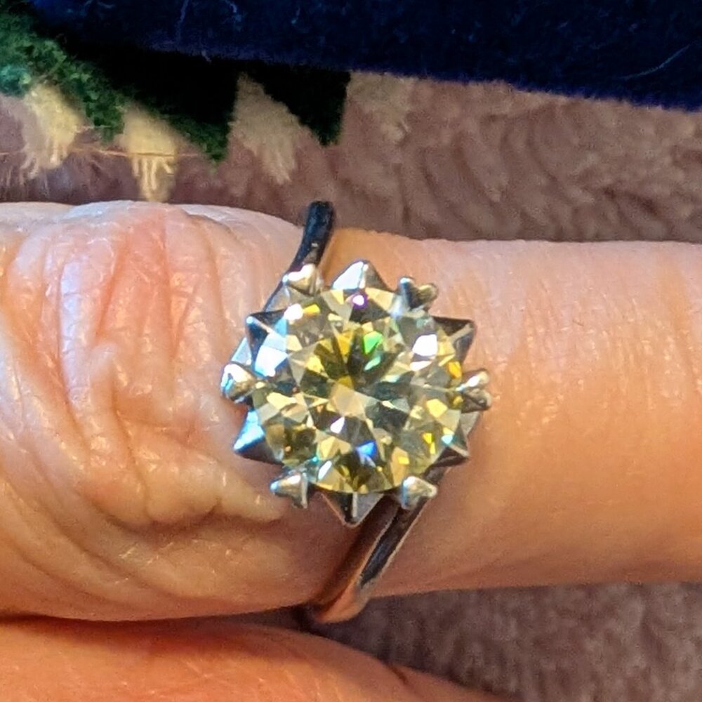 3 carat Lemon yellow moissanite silver ring
